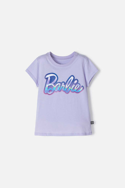 CAMISETA DE BARBIE MANGA CORTA LILA PARA NIÑA