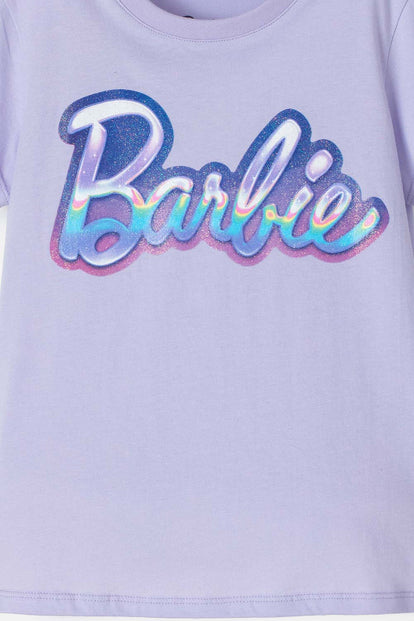 CAMISETA DE BARBIE MANGA CORTA LILA PARA NIÑA