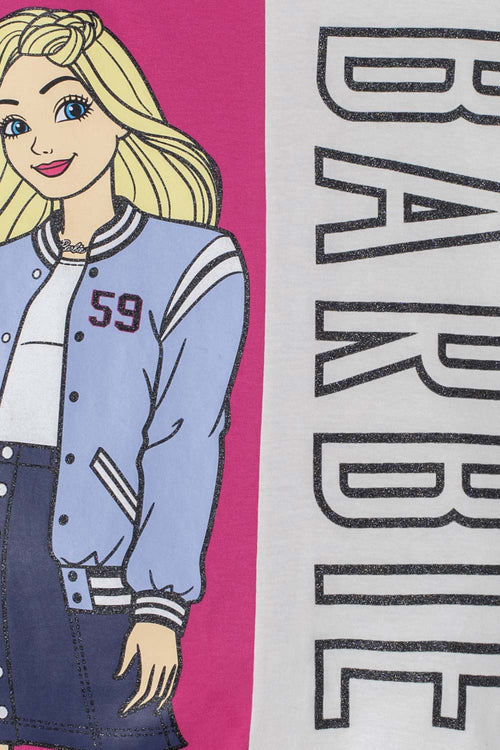 CAMISETA DE BARBIE FUCSIA Y MARFIL CON APLIQUES DE MIRELLA PARA NIÑA