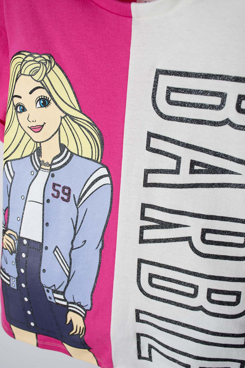 CAMISETA DE BARBIE FUCSIA Y MARFIL CON APLIQUES DE MIRELLA PARA NIÑA