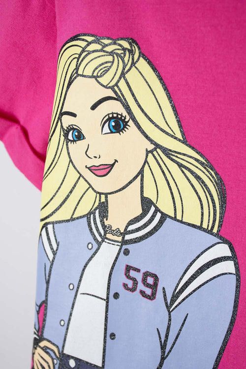 CAMISETA DE BARBIE FUCSIA Y MARFIL CON APLIQUES DE MIRELLA PARA NIÑA