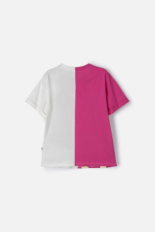 CAMISETA DE BARBIE FUCSIA Y MARFIL CON APLIQUES DE MIRELLA PARA NIÑA