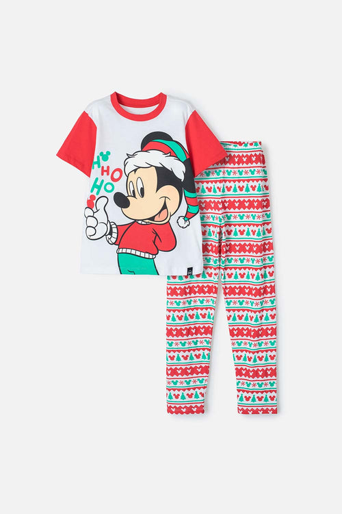 Card slide image -  PIJAMA DE MICKEY MOUSE BLANCA, ROJA Y VERDE DE PANTALÓN LARGO PARA NIÑO UNISEX