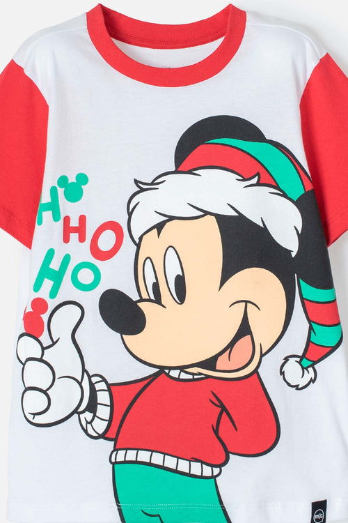 Card slide image -  PIJAMA DE MICKEY MOUSE BLANCA, ROJA Y VERDE DE PANTALÓN LARGO PARA NIÑO UNISEX