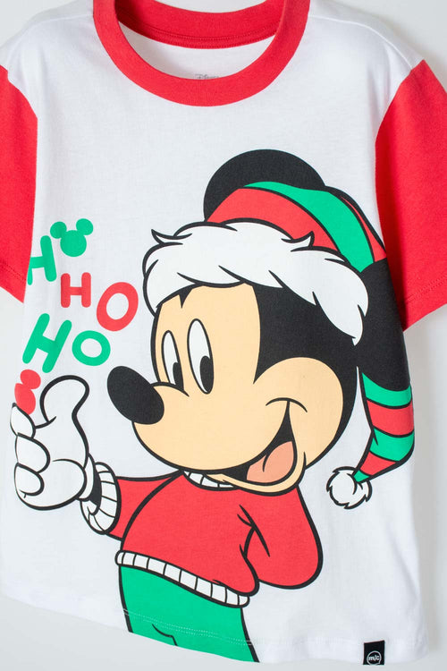 Card slide image -  PIJAMA DE MICKEY MOUSE BLANCA, ROJA Y VERDE DE PANTALÓN LARGO PARA NIÑO UNISEX