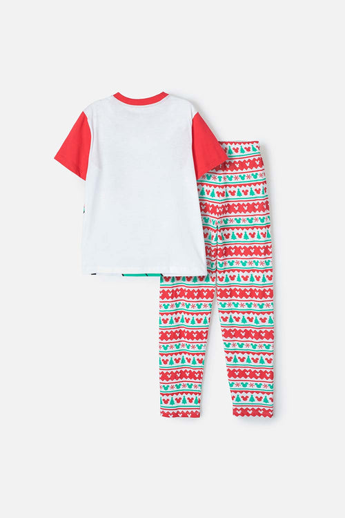 Card slide image -  PIJAMA DE MICKEY MOUSE BLANCA, ROJA Y VERDE DE PANTALÓN LARGO PARA NIÑO UNISEX