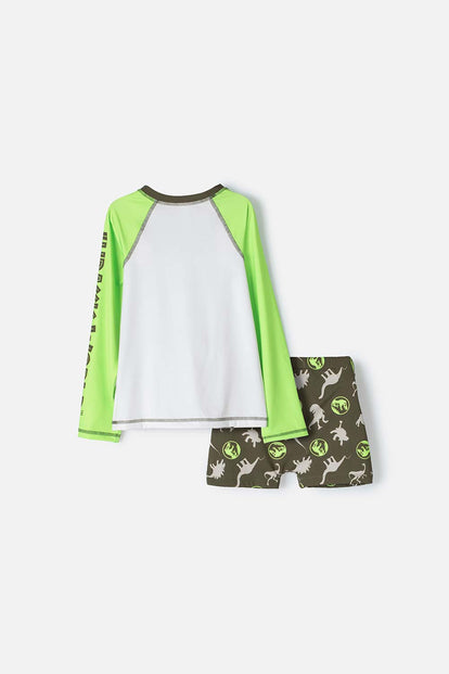 CONJUNTO DE BAÑO DE JURASSIC WORLD VERDE Y MARFIL PARA NIÑO
