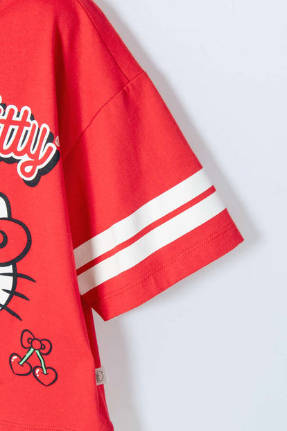 CAMISETA DE HELLO KITTY MANGA CORTA ROJO/ROSADO PARA NIÑA