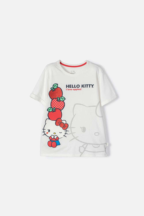 CAMISETA DE HELLO KITTY MANGA CORTA MARFIL PARA NIÑA
