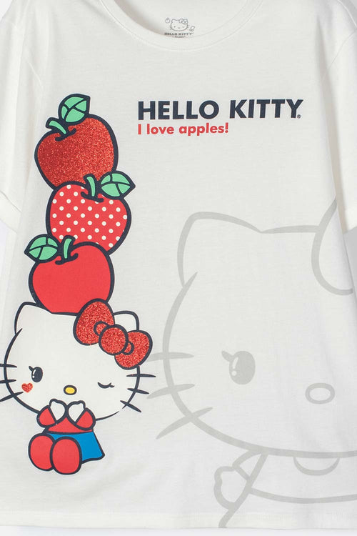 CAMISETA DE HELLO KITTY MANGA CORTA MARFIL PARA NIÑA