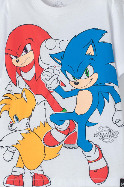 CAMISETA DE SONIC MANGA CORTA BLANCO PARA NIÑO