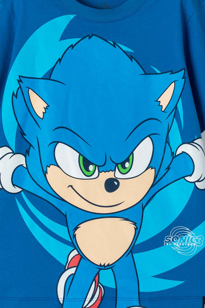 CAMISETA DE SONIC MANGA CORTA AZUL PARA NIÑO