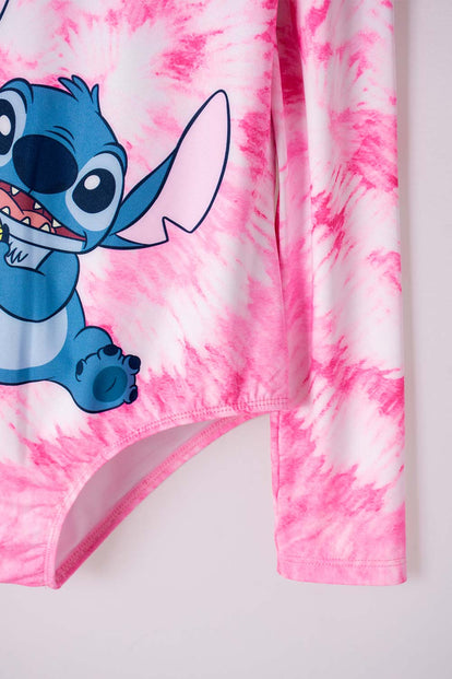 VESTIDO DE BAÑO DE STITCH FUCSIA MANGA LARGA PARA NIÑA