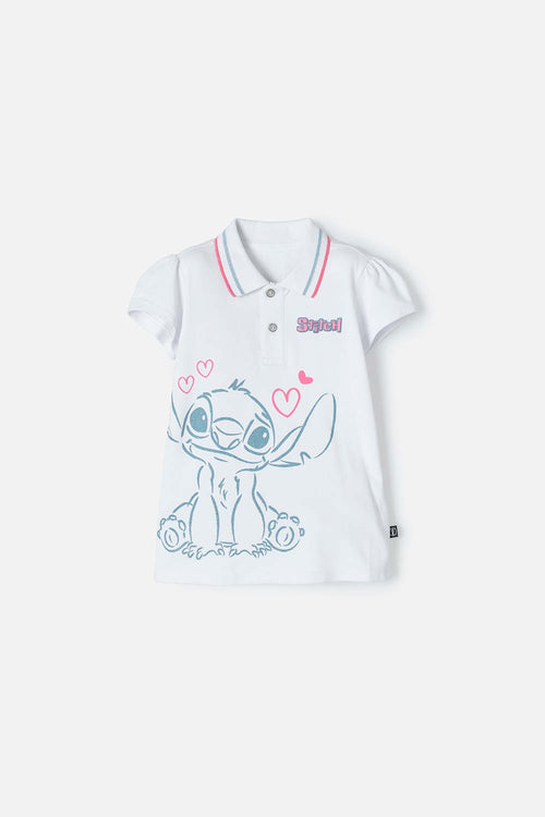 Card slide image -  CAMISETA TIPO POLO DE STITCH BLANCO PARA NIÑA