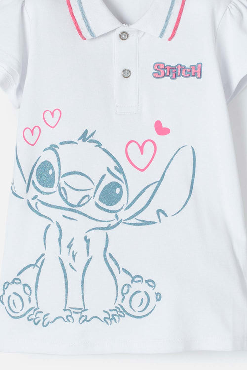 Card slide image -  CAMISETA TIPO POLO DE STITCH BLANCO PARA NIÑA