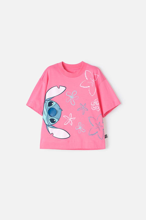 Card slide image -  CAMISETA DE STITCH MANGA CORTA ROSADO PARA NIÑA