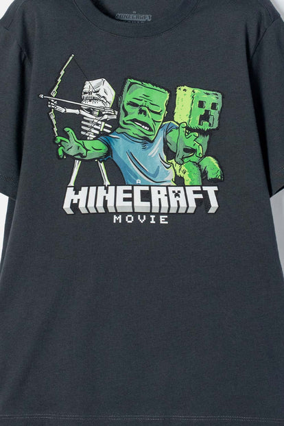 CAMISETA DE MINECRAFT MANGA CORTA GRIS PARA NIÑO