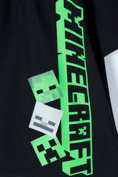 CAMISETA TIPO POLO MINECRAFT NEGRA PARA NIÑO