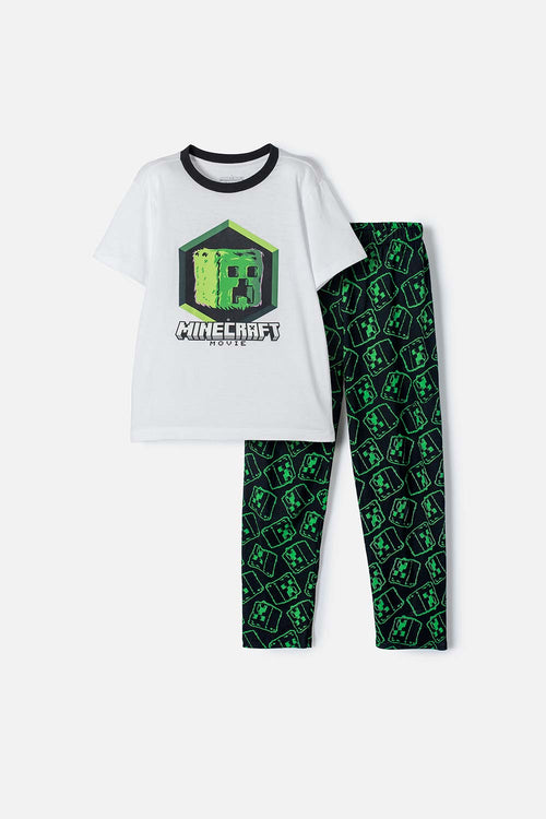 Card slide image -  PIJAMA DE MINECRAFT CON PANTALÓN LARGO BLANCO Y NEGRO PARA NIÑO