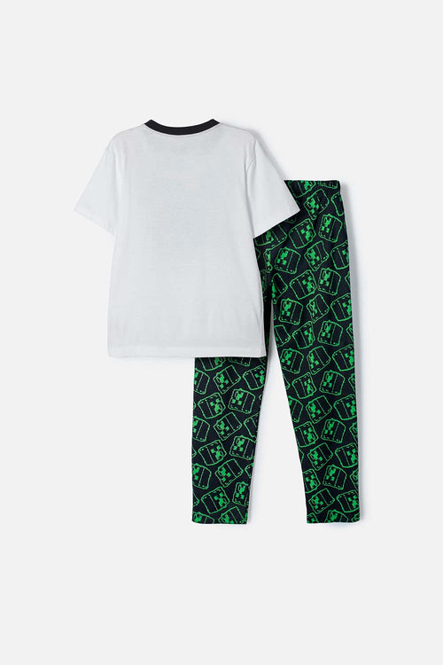 Card slide image -  PIJAMA DE MINECRAFT CON PANTALÓN LARGO BLANCO Y NEGRO PARA NIÑO