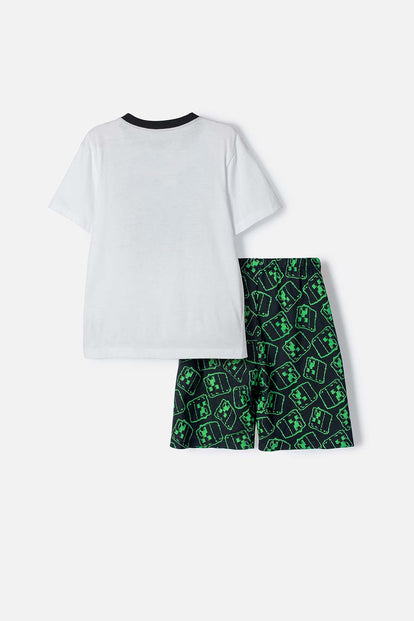 PIJAMA DE MINECRAFT CON PANTALÓN CORTO BLANCO Y NEGRO PARA NIÑO