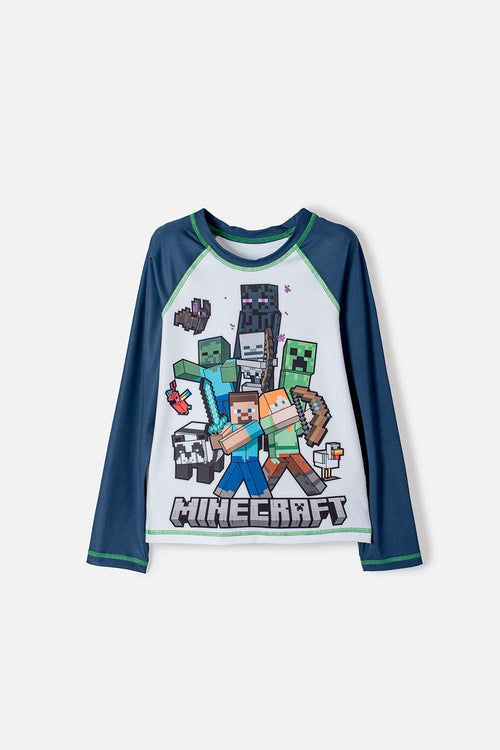 Card slide image -  CAMISETA DE BAÑO MINECRAFT MANGA LARGA AZUL Y BLANCO PARA NIÑO