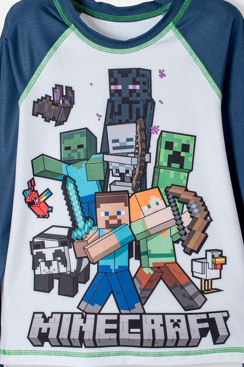 Card slide image -  CAMISETA DE BAÑO MINECRAFT MANGA LARGA AZUL Y BLANCO PARA NIÑO