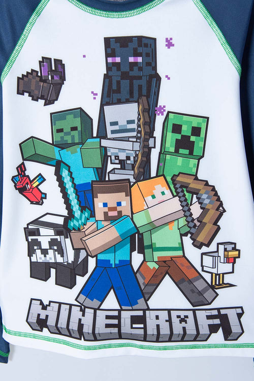 Card slide image -  CAMISETA DE BAÑO MINECRAFT MANGA LARGA AZUL Y BLANCO PARA NIÑO