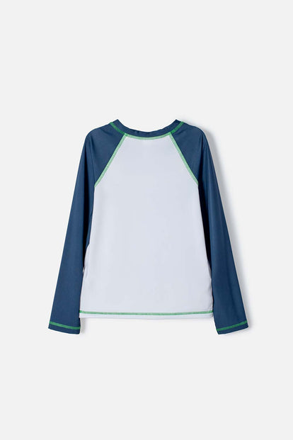 CAMISETA DE BAÑO MINECRAFT MANGA LARGA AZUL Y BLANCO PARA NIÑO