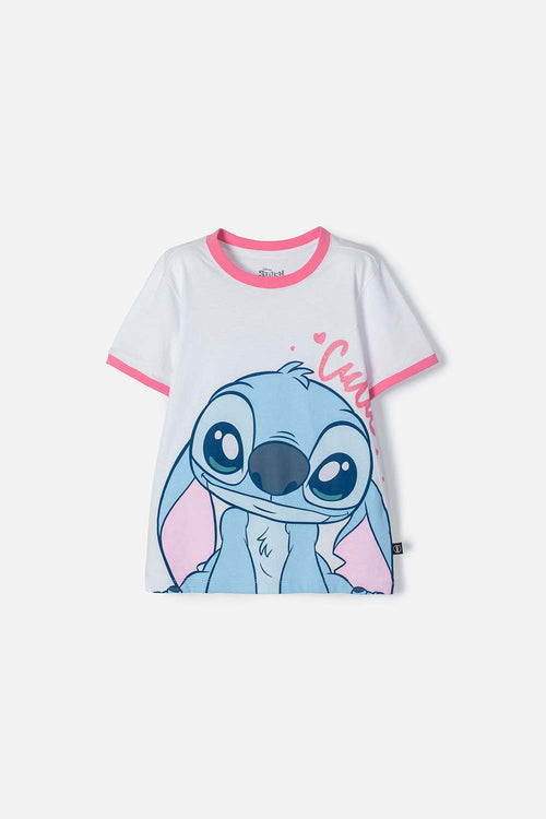 Card slide image -  CAMISETA DE STITCH BLANCA ESTAMPADA EN FRENTE PARA NIÑA