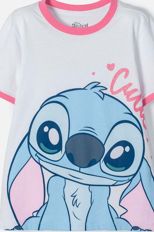 Card slide image -  CAMISETA DE STITCH BLANCA ESTAMPADA EN FRENTE PARA NIÑA