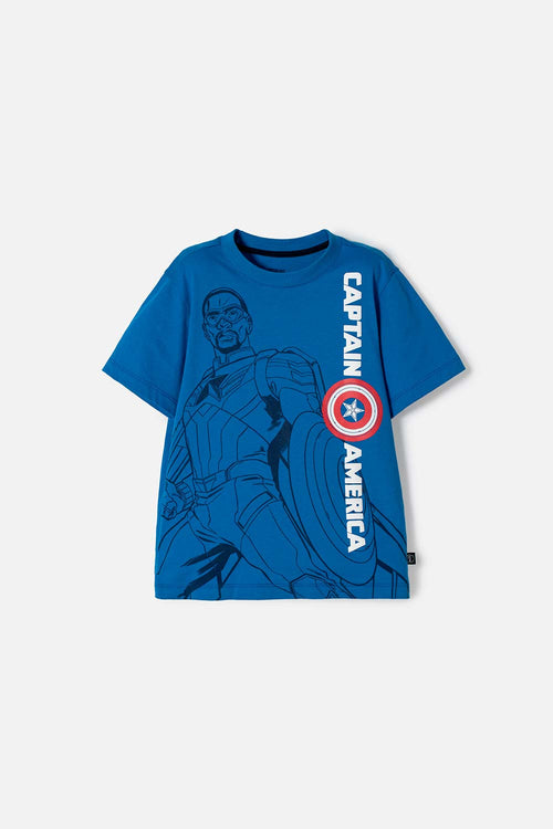 CAMISETA DEL CAPITÁN AMÉRICA AZUL MANGA CORTA PARA NIÑO