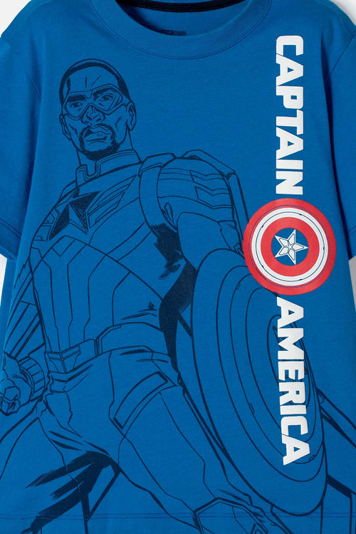 CAMISETA DEL CAPITÁN AMÉRICA AZUL MANGA CORTA PARA NIÑO