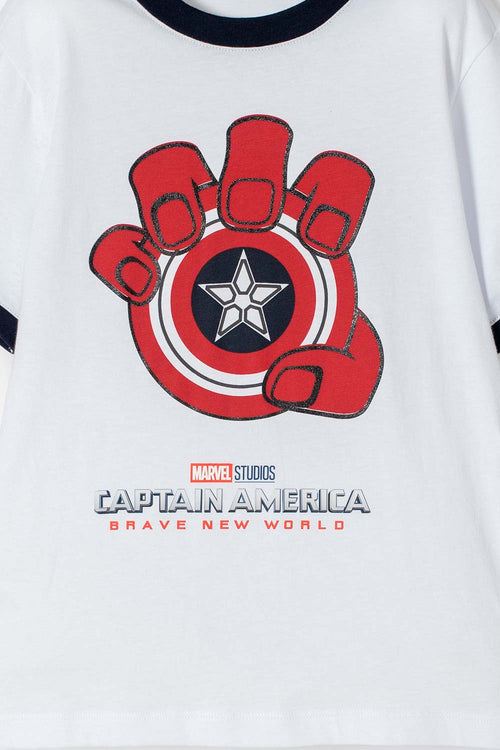 CAMISETA DEL CAPITÁN AMÉRICA BLANCA, AZUL OSCURA Y ROJA DE MANGA CORTA PARA NIÑO