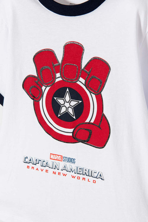 CAMISETA DEL CAPITÁN AMÉRICA BLANCA, AZUL OSCURA Y ROJA DE MANGA CORTA PARA NIÑO