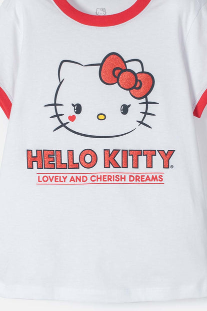 CAMISETA DE HELLO KITTY MANGA CORTA BLANCA PARA NIÑA