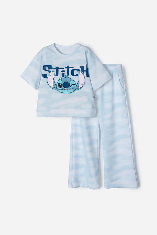 Card slide image -  CONJUNTO DE STITCH PANTALÓN AMPLIO AZUL PARA NIÑA