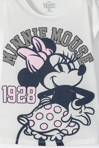 CAMISETA DE MINNIE MOUSE MARFIL MANGA CORTA PARA NIÑA