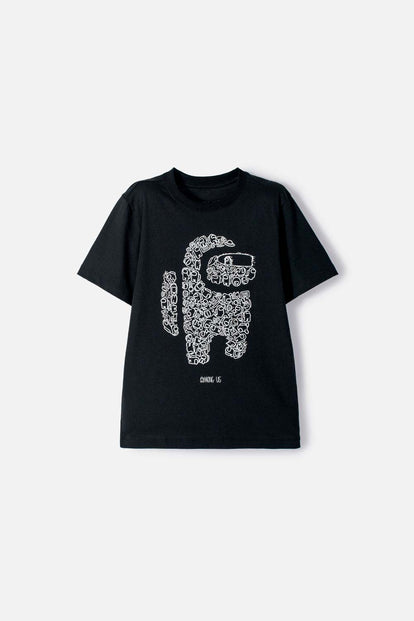 CAMISETA DE AMONG US MANGA CORTA NEGRO PARA NIÑO