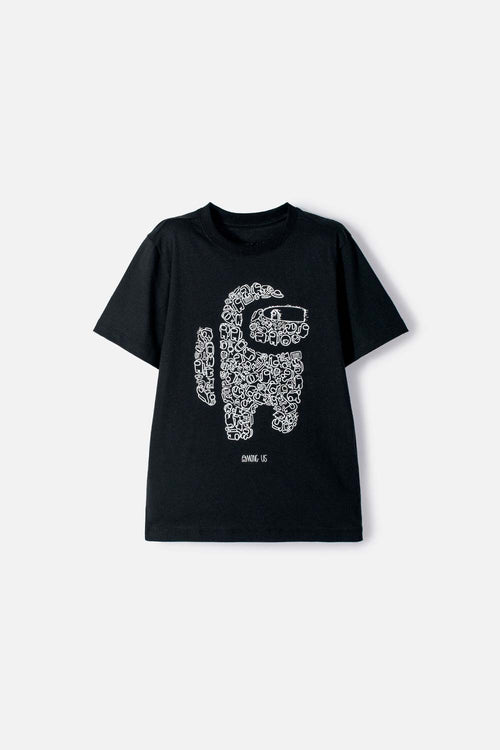 CAMISETA DE AMONG US MANGA CORTA NEGRO PARA NIÑO