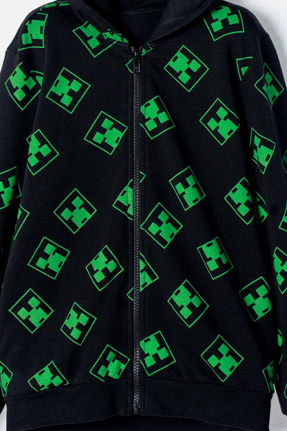  BUZO DE MINECRAFT CON CIERRE NEGRO Y VERDE PARA NIÑO