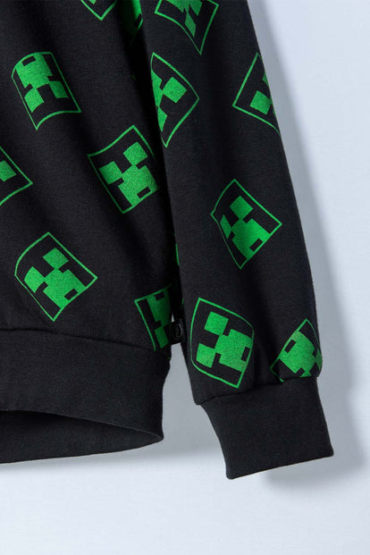 BUZO DE MINECRAFT CON CIERRE NEGRO Y VERDE PARA NIÑO