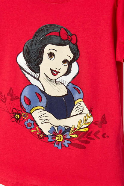 CAMISETA PRINCESAS DISNEY MANGA CORTA ROJO PARA NIÑA
