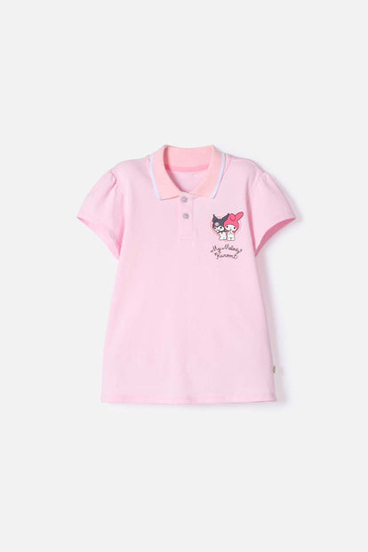  CAMISETA TIPO POLO DE MY MELODY & KUROMI ROSADA PARA NIÑA