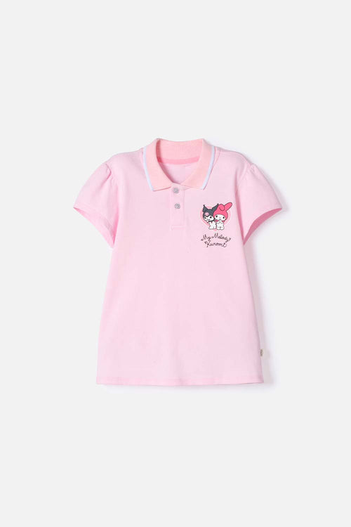 Card slide image -  CAMISETA TIPO POLO DE MY MELODY & KUROMI ROSADA PARA NIÑA