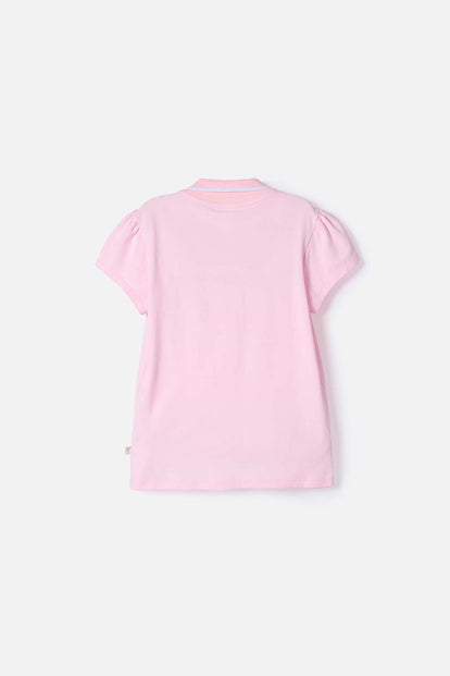 CAMISETA TIPO POLO DE MY MELODY & KUROMI ROSADA PARA NIÑA