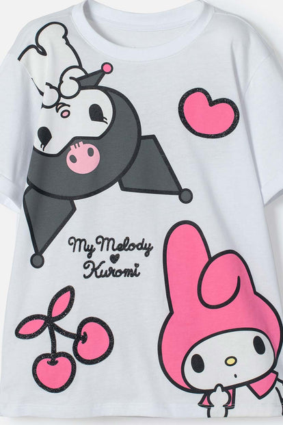 CAMISETA MY MELODY & KUROMI BLANCO PARA NIÑA