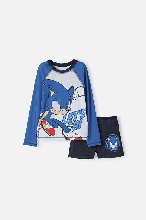 Card slide image -  CONJUNTO DE BAÑO SONIC MANGA LARGA AZUL Y BLANCO PARA NIÑO