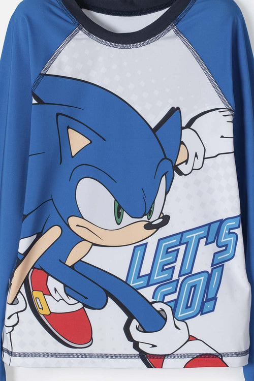 Card slide image -  CONJUNTO DE BAÑO SONIC MANGA LARGA AZUL Y BLANCO PARA NIÑO