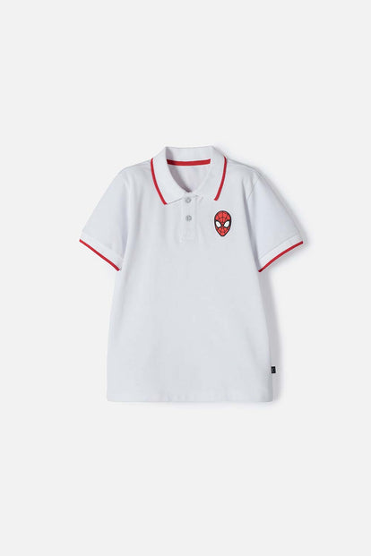  POLO DE SPIDERMAN BLANCA CON BOTONES PARA NIÑO